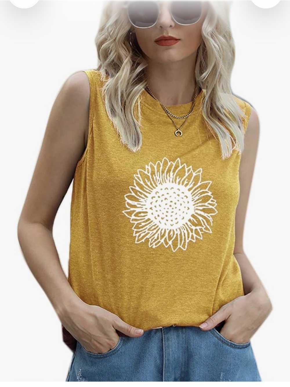 Women's Tank Top with White Floral Graphic - Mustard ptp 19 length 25